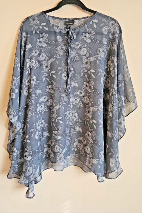 Coco + Carmen Tops - Coco + Carmen One Size Gray, floral , sheer swim cover up